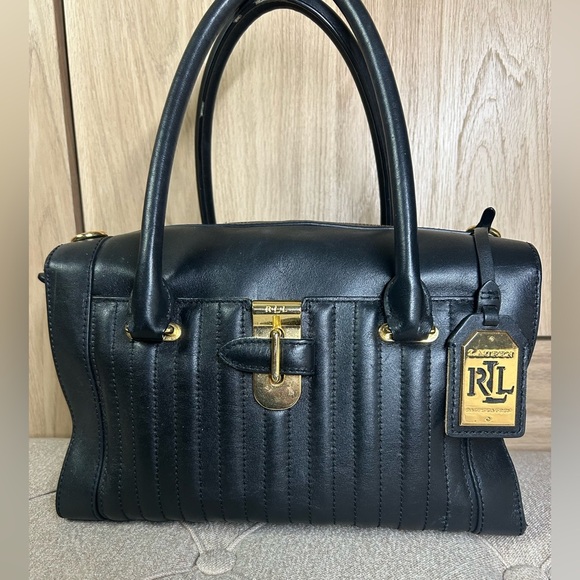 Ralph Lauren Black Leather Handbag 12 X 10 - Picture 5 of 12